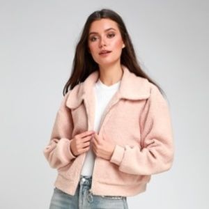 LULUS Blush Pink Cropped Teddy Jacket